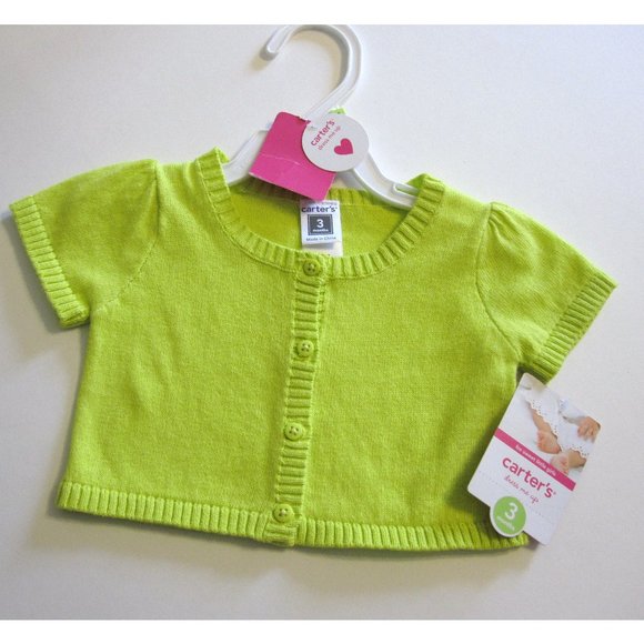 New with Tags Carter's Cardigan Sweater Shrug Lime Green Size 3 Months - Picture 1 of 2